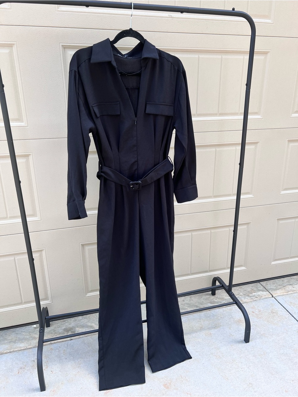 Classic Zara Black Long-Sleeve Belted Jumpsuit - Picture 3 of 9